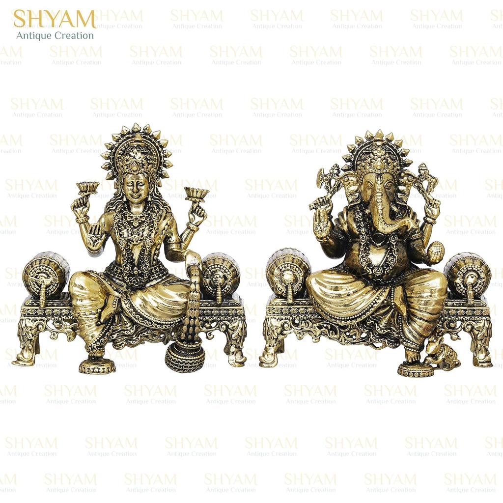 Lakshmi Ganesha Sitting On Singhasan Murti, Maa Laxmi Ganesh Blessing Idol