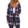 Women's Fashionable Christmas Printed Long Sleeved Drawstring Hooded Zipper Pocket Long Casual Sweatshirt Jacket