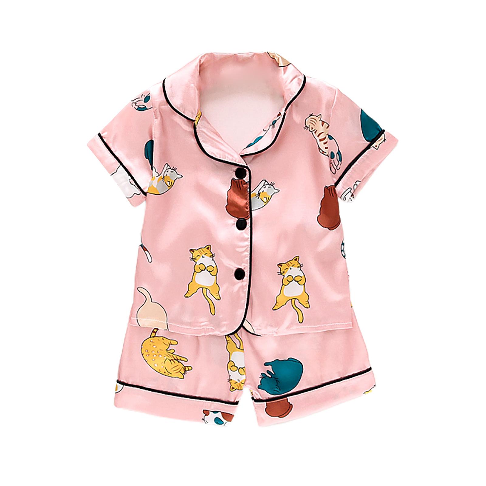 

Детские пижамы для мальчиков и девочек, атласная одежда из двух предметов, летняя одежда с короткими рукавами + шорты S