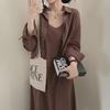 Chic Korean Spring/Autumn Retro Style Suspender Dress + Shirt Jacket Set for Women