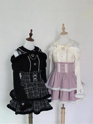 2025 Herbst/Winter Perlen-Spitzen-Schleife Plüsch Lolita Langarm-Rock-Set für Damen