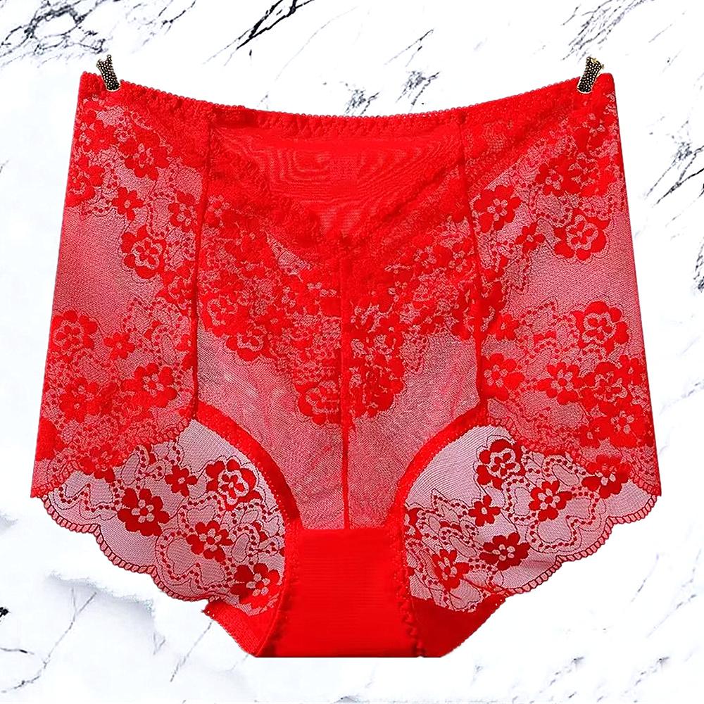 Plus Size M-3XL Big Women Floral Transparent Lace Panties Sexy High Waist Underwear Hollow Out Solid Color Perspective Lingerie