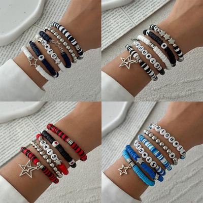 Creative Color-Block Alphabet Clay Stretch Bracelet-Stackable CCB Star Pendant Hand Jewelry Cute Daily Accessory for Fashion Lovers