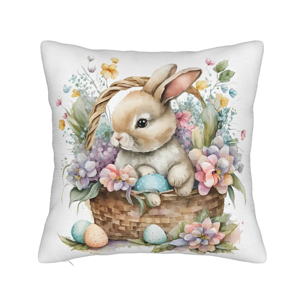 Eggs Easter Bunny Square Pillow Case Polyester Cushions for Sofa   Novelty Pillowcover Home Decor