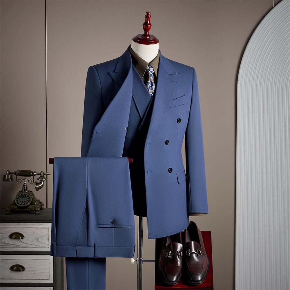 Costume Rayé Premium Double-Boutonnage pour Homme - Revers Pointu, Anti-froissage, Lavable en Machine, Idéal pour le Travail et les Occasions Formelles.