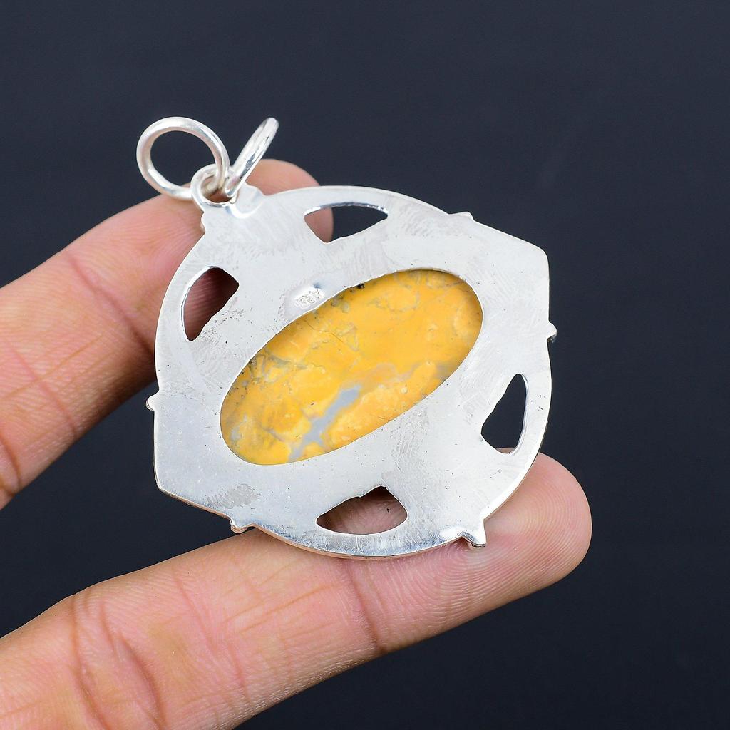 925 Silver Oval Maligano Jasper Gemstone Birthday Wedding Elegant Ethnic Pendant