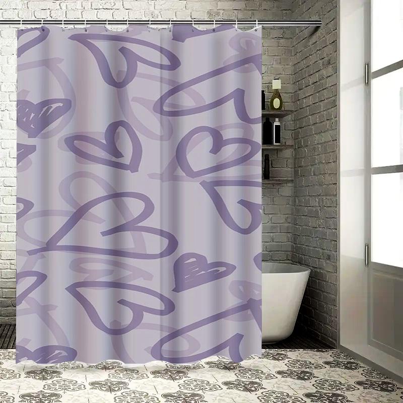Romantic Purple Heart Pattern Waterproof Shower Curtain Heat Resistant Machine Washable Non-Transparent 180x180cm