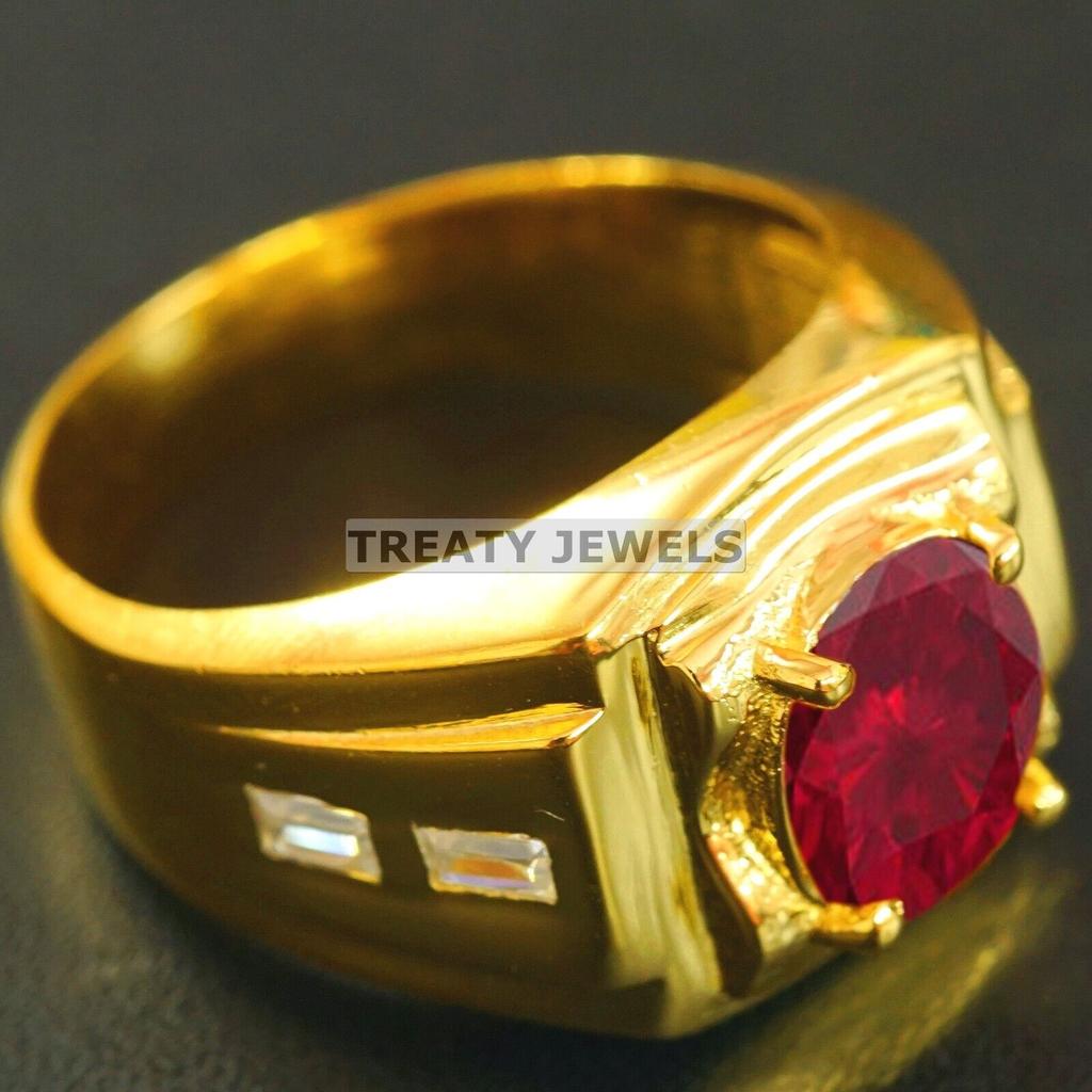 Ruby Oval Cut With 925 Sterling Silver Gold Plated Ring For Men's #B519 JL375684090654
