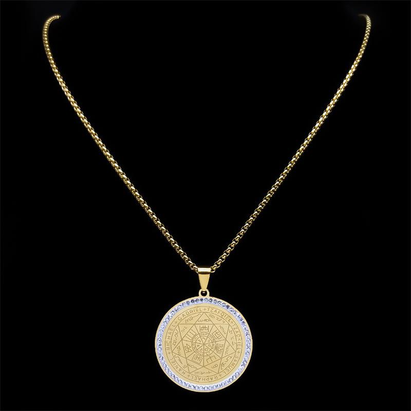 Cool Seven Angels Magic Cube Circular Plate Men's Stainless Steel Pendant Necklace