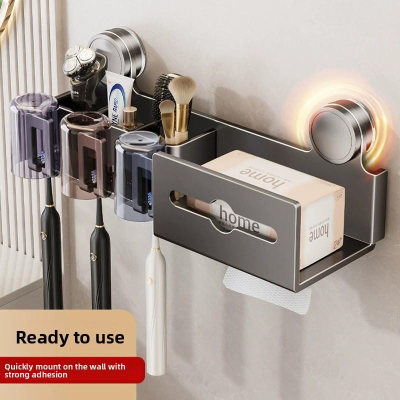 Suction Cup Toothbrush Holder, Drill-free Bathroom Organizer, Toothpaste Dispenser