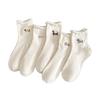 Spring and Summer White Socks with Cartoonish Cute Sausage Dog Embroidery, Rolled Cuffs Mid-calf Socks, Boneless Pile Socks, Postpartum Care Socks