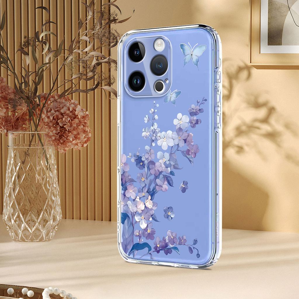 For iPhone 15 Pro Max Case Butterfly Floral Pattern Printing TPU Phone Back Cover