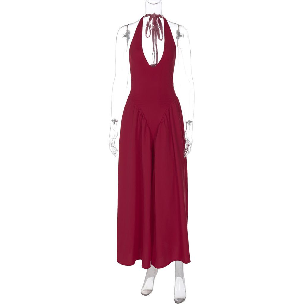 Hot-selling New Solid Color Sexy Deep V Hollow Neck Temperament Pendulum Skirt Edge Dress Women's Clothing