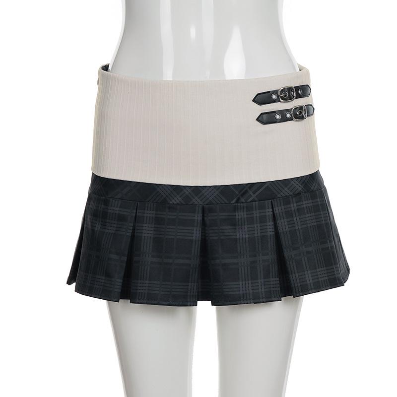 Women's Retro College-Style A-Line Plaid Pleated Skirt - High-Waisted, Anti-Exposure, Short Length for Spring/Summer 2025
