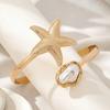 Boho Metal Starfish Upper Arm Cuff Bracelet for Women Vintage Punk Baroque Imitation Pearl Open Armlet Beach Vacation Jewelry