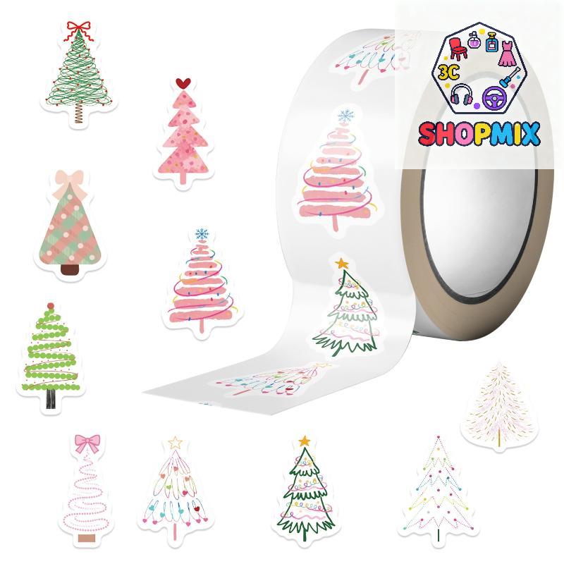 500 Stück/Rolle Wunderschöne Weihnachtsbaum Dekorative Aufkleber Weihnachtsgeschenk Verpackungsetikett Aufkleber Belohnungsaufkleber Scrapbook Station