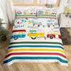 Camper Duvet Cover Farmhouse Style Happy Camping Bedding Set Colorful Striped Comforter Cover Polyester Rustic Cabin Quilt Cover