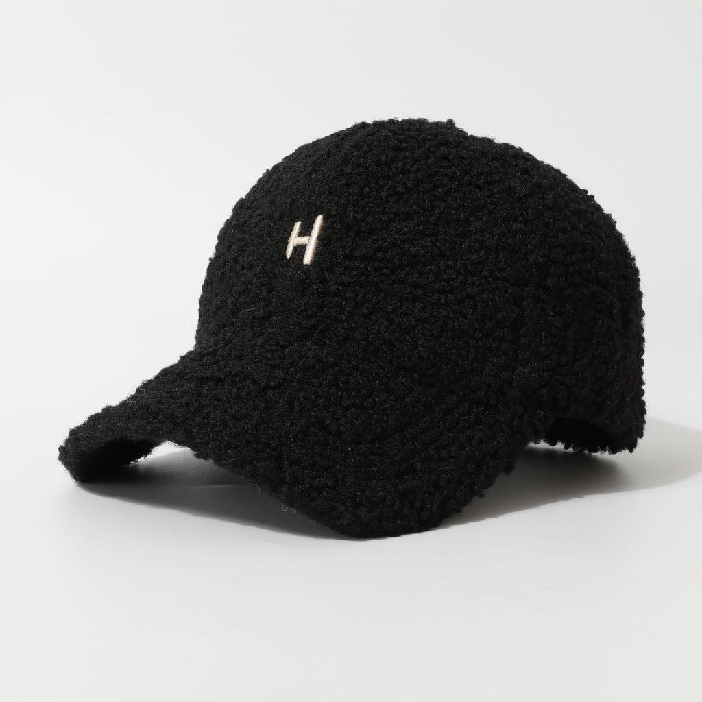 Embroidered H Letter Baseball Hat for Women In Autumn and Winter Lamb Wool Warm and Fashionable Small Peaked Hat Trendy