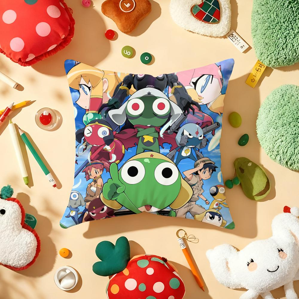 Funny Cartoon Keroro Gunsou Frog Cushion Cover Plush Fabric Soft Double-Sided Printed Sofa Warm Winter Home Gift Pillow Cover