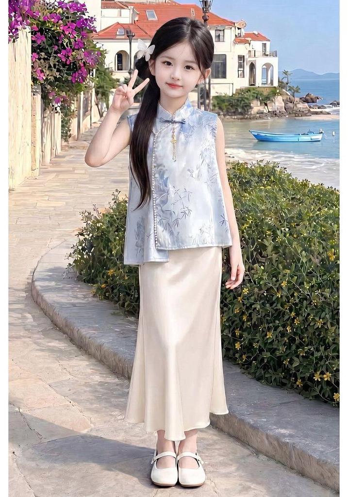 2026 Girls' Summer Chinese Style Qipao & Hanfu Dress Set