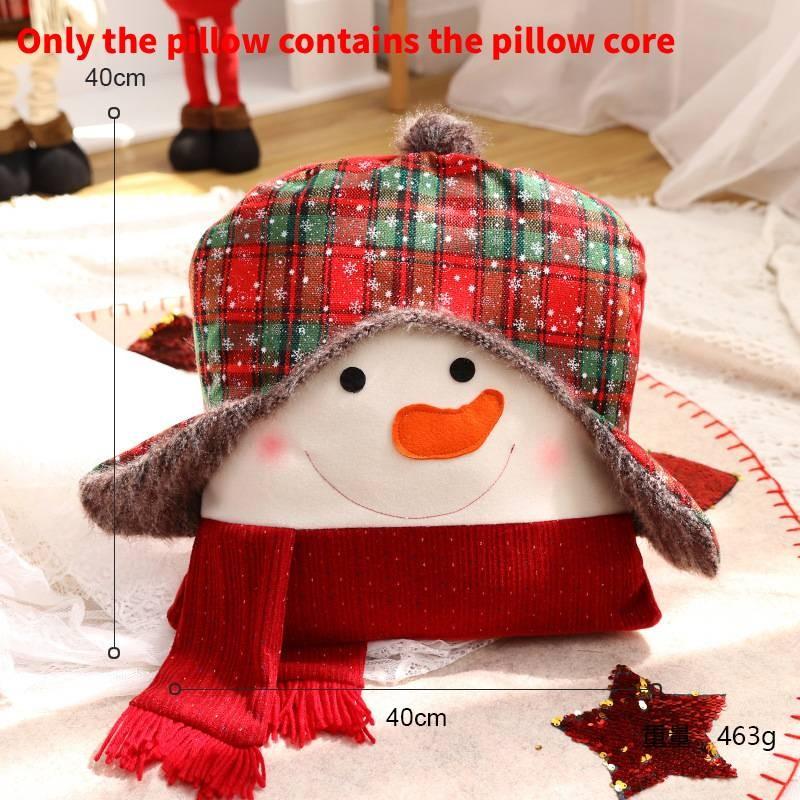 Christmas Decor Scene With Santa Snowman Reindeer Hug Pillow For Gift Festive