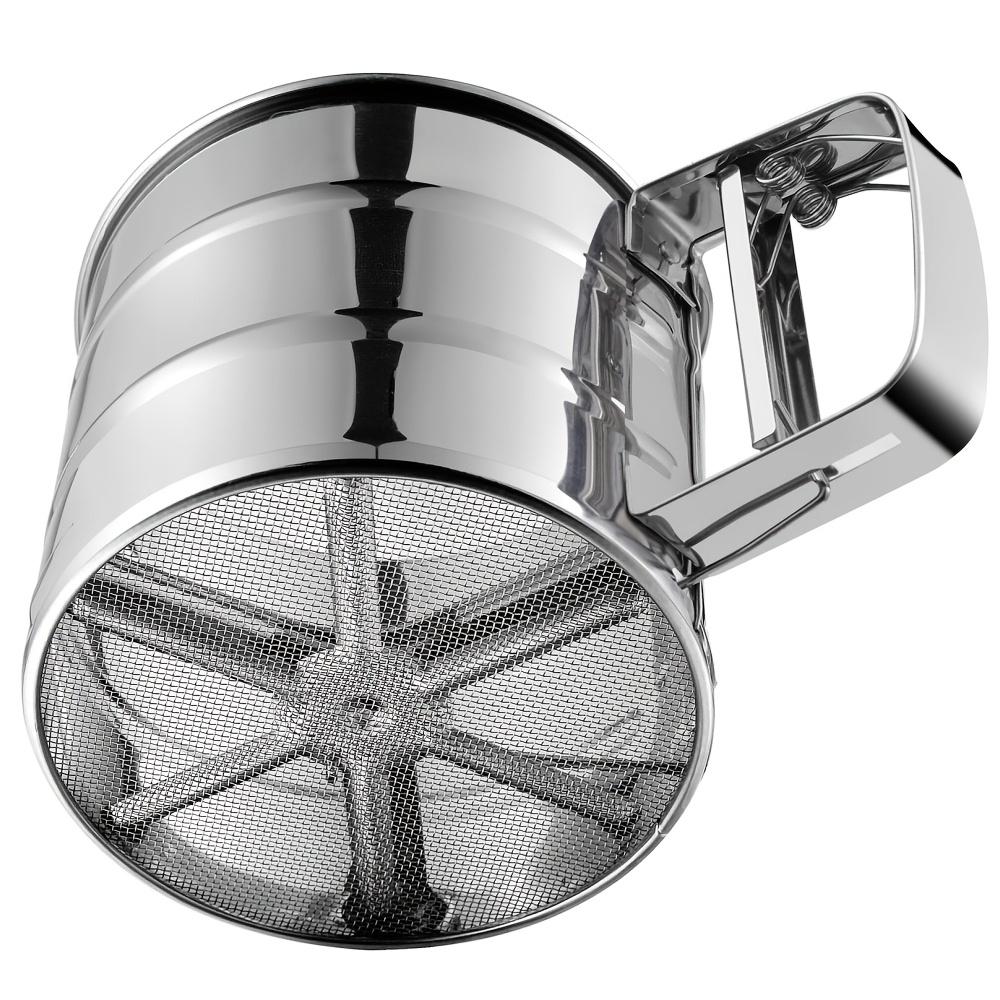 Stainless Steel Double-layer Fine Mesh Flour Sifter, Equipped with a Push-button Crank Design, Easily Shakes Powdered Sugar, Cocoa Powder