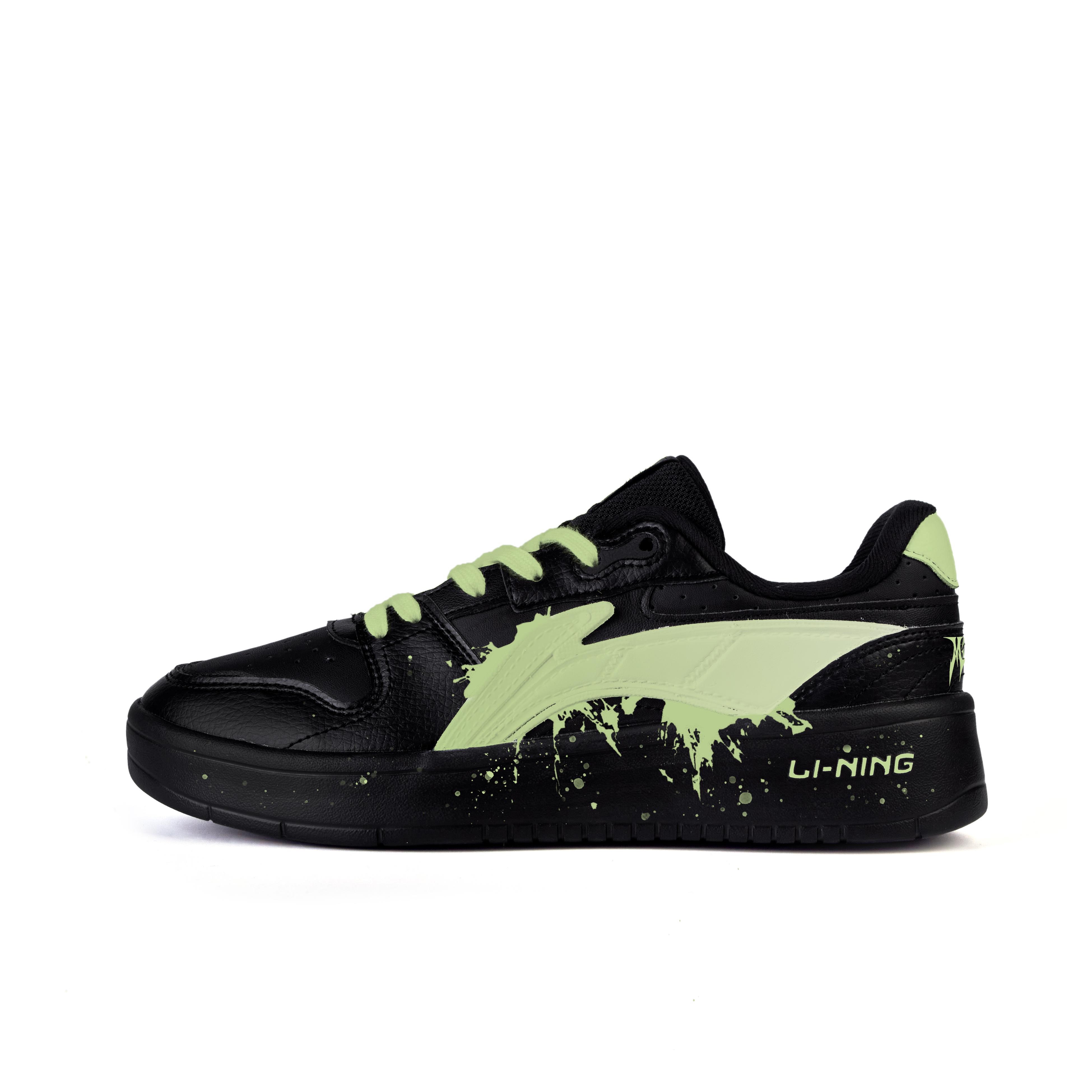 Li Ning Скользкие Подушка Износостойкие Низкие Кеды для Скейтборда Мужские Черный Светло-Зеленый AGCU515-5(Команда746-) 40