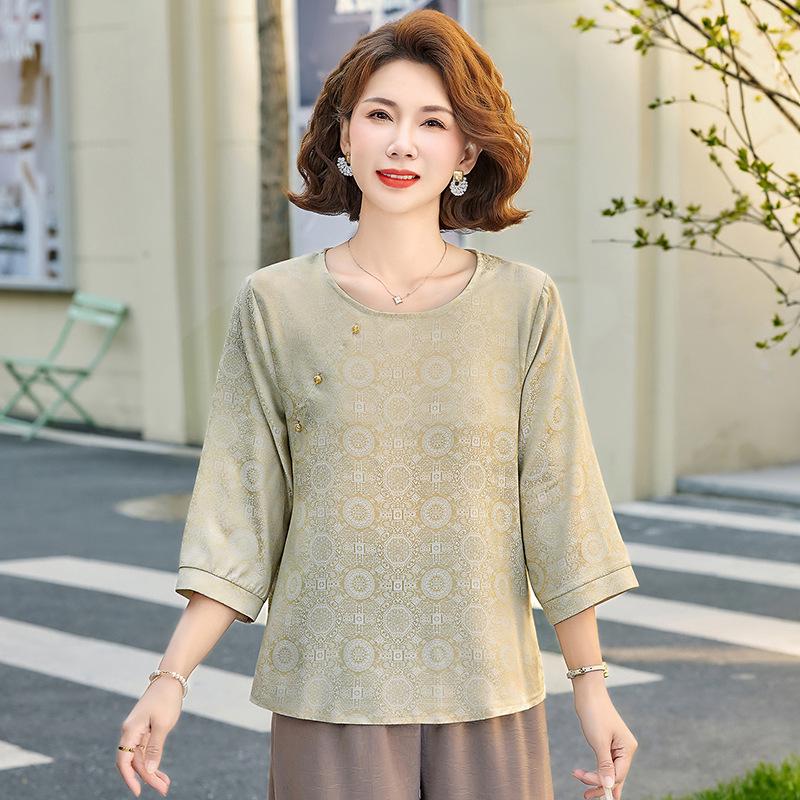 

Women s 3D Embossed Satin Jacquard Top 2XL (105-120 jin) шампанского