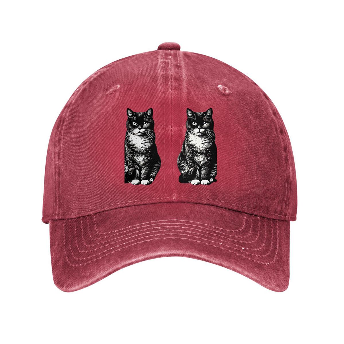 Black and White Tuxedo Cat Print Baseball Cap Adjustable Cotton Casual Dad Hat for Unisex Adults One Size
