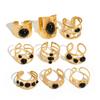 Fashion Stainless Steel Natural Stone Rings For Women Vintage Trend Punk Jewelry Gold Color Opening Ring Christmas Gift