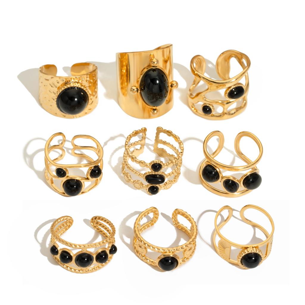 Fashion Stainless Steel Natural Stone Rings For Women Vintage Trend Punk Jewelry Gold Color Opening Ring Christmas Gift