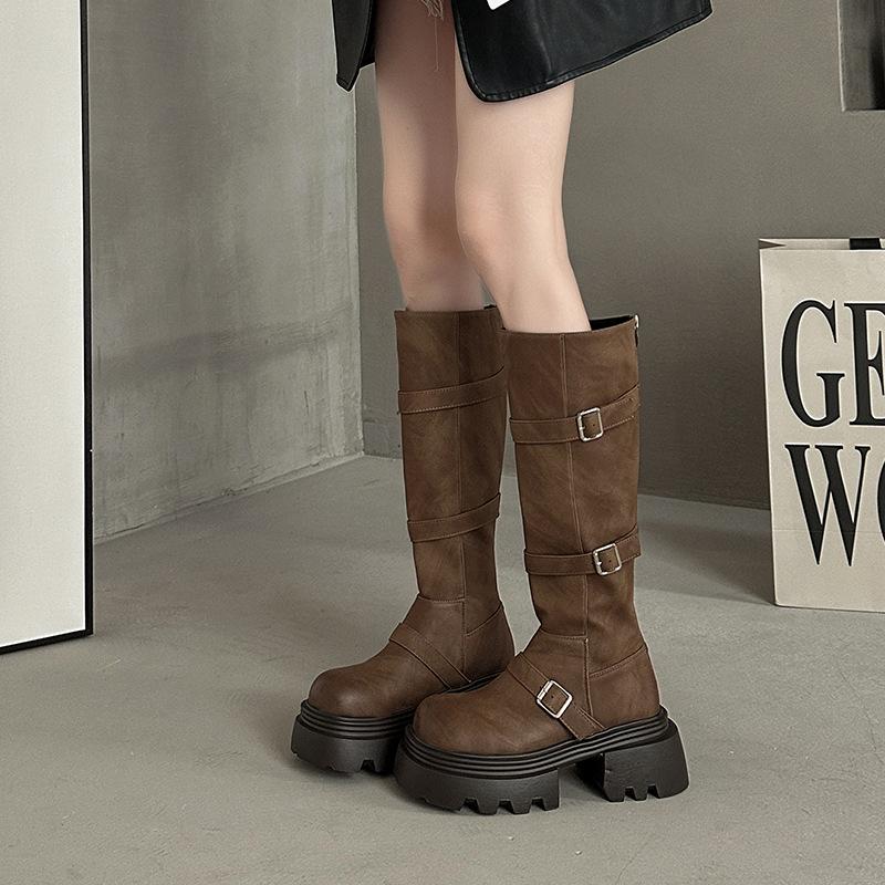 Retro classic fashion platform boots women's 2025 autumn and winter new temperament small man height and thinness knight boots