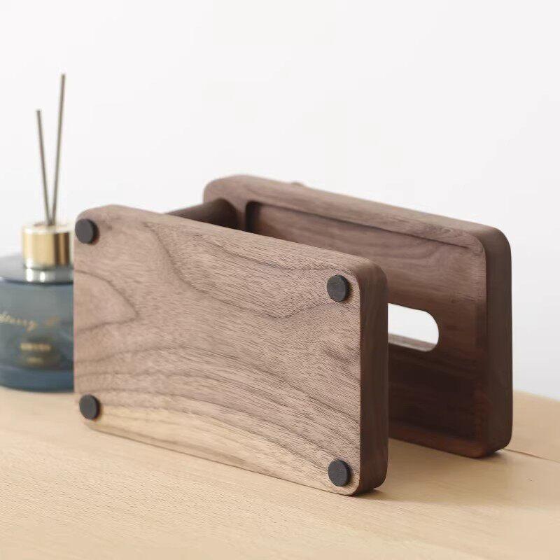 BRSolid Wood Desktop Tissue Box Home Living Room Storage Container Double-layer Storage Rack Napkin Holder Toilet Paper HolderEY