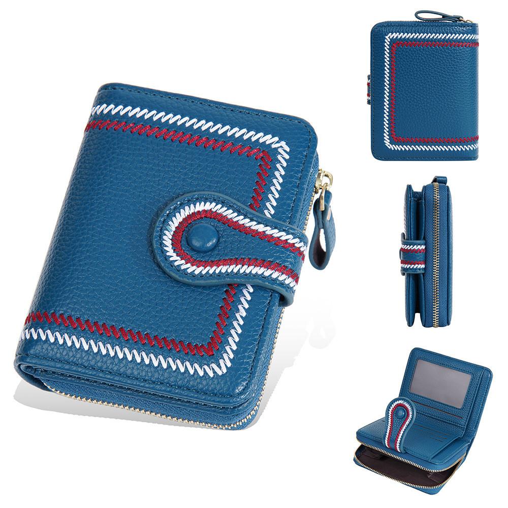 Womens Short Wallet With Zipper Closure And Embroidered Design For Daily Use