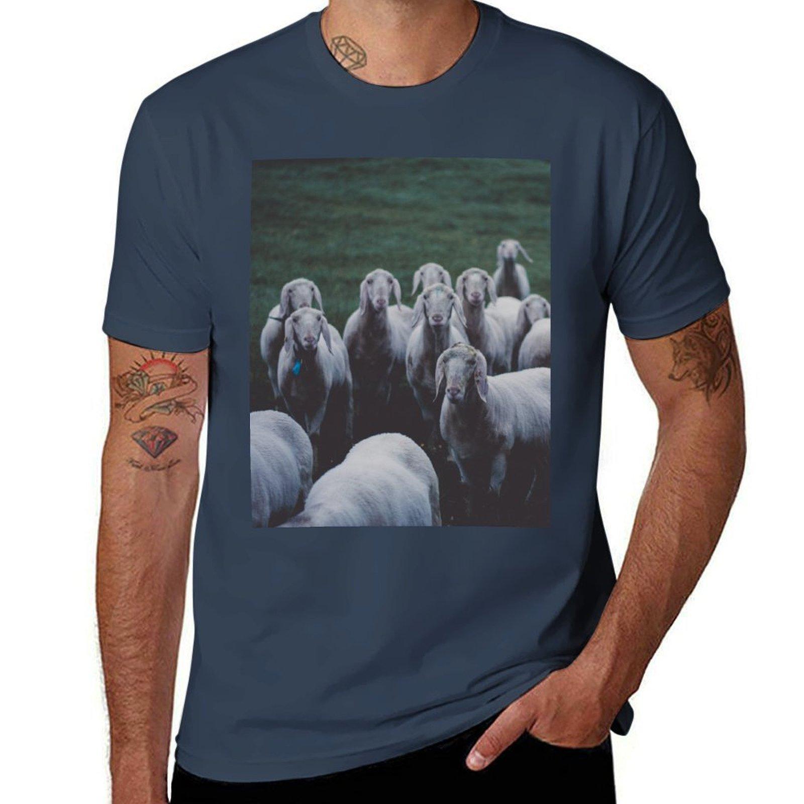 Sheep gang landscape animal photography TShirt Plus Size Loose Short Sleeve Top S