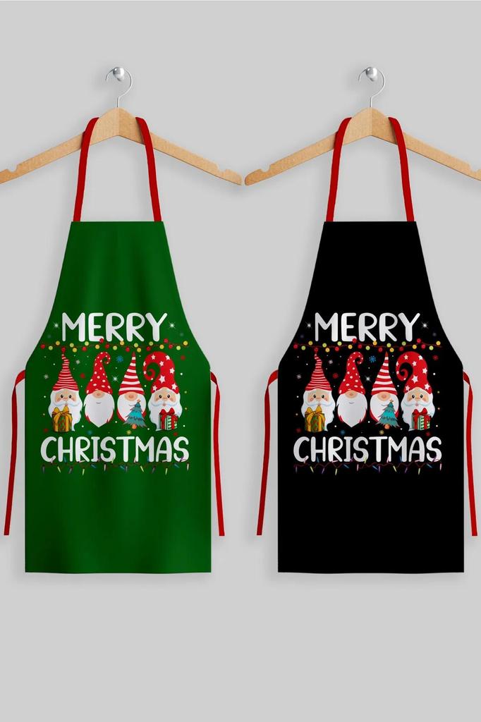 New Year Merry Christmas Set of 2 Black Green Kitchen Aprons