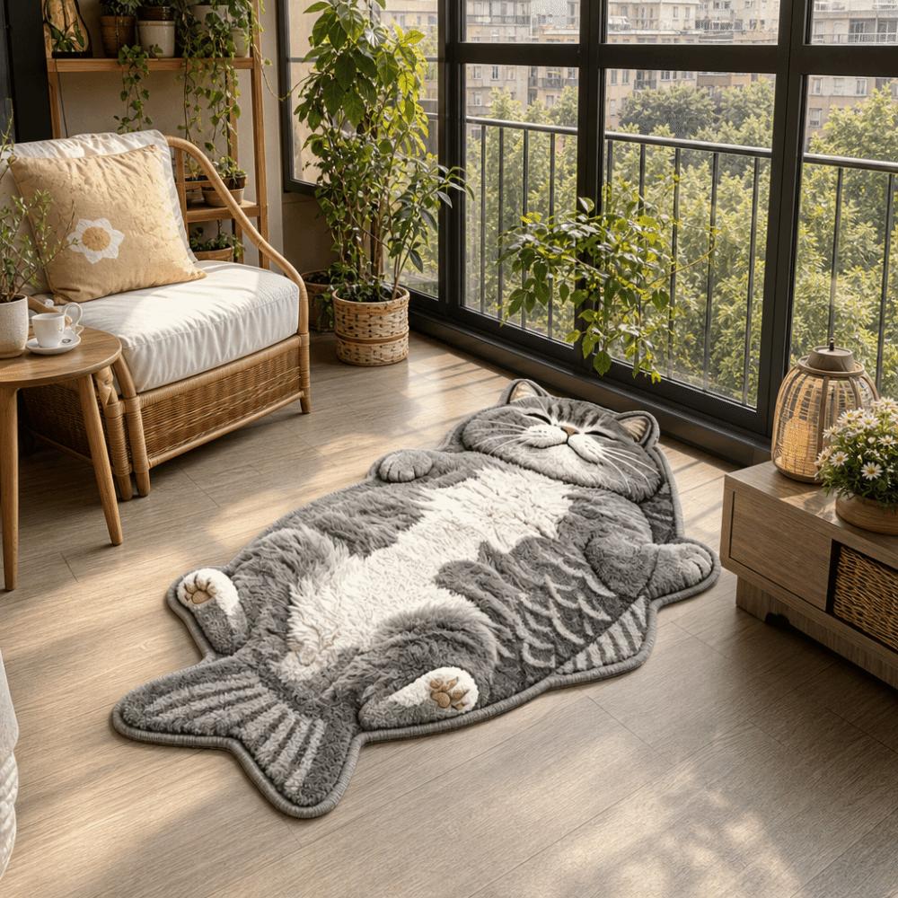 Easy to Clean Fish-Shaped Area Rug Anti-fouling Cartoon Cat Carpet Home Decor Carpet Living Rooms