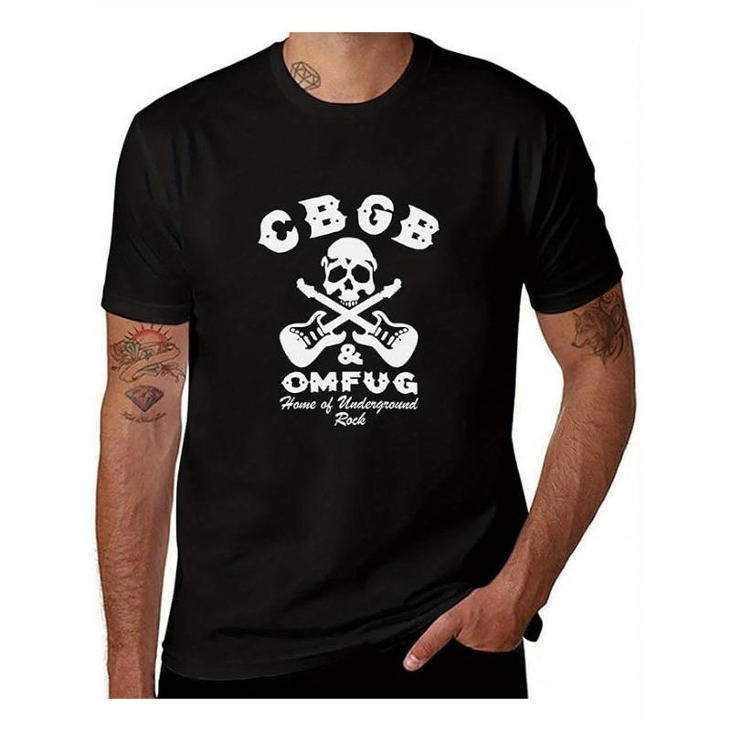 

Европейские размеры Графичная футболка с коротким рукавом Круглый вырез Дизайн в стиле Панк-рок Череп и гитары, Свободный крой Повседневная футболка для концертов, тренировок S чёрный