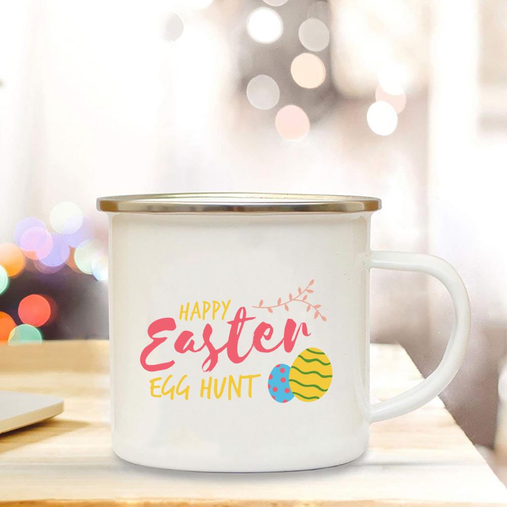 Easter Camping Mug Enamel Coffee Cup Drink Juice Water Dessert Cocoa Milk Handle Cup Best Original and Fun Gifts In Easter