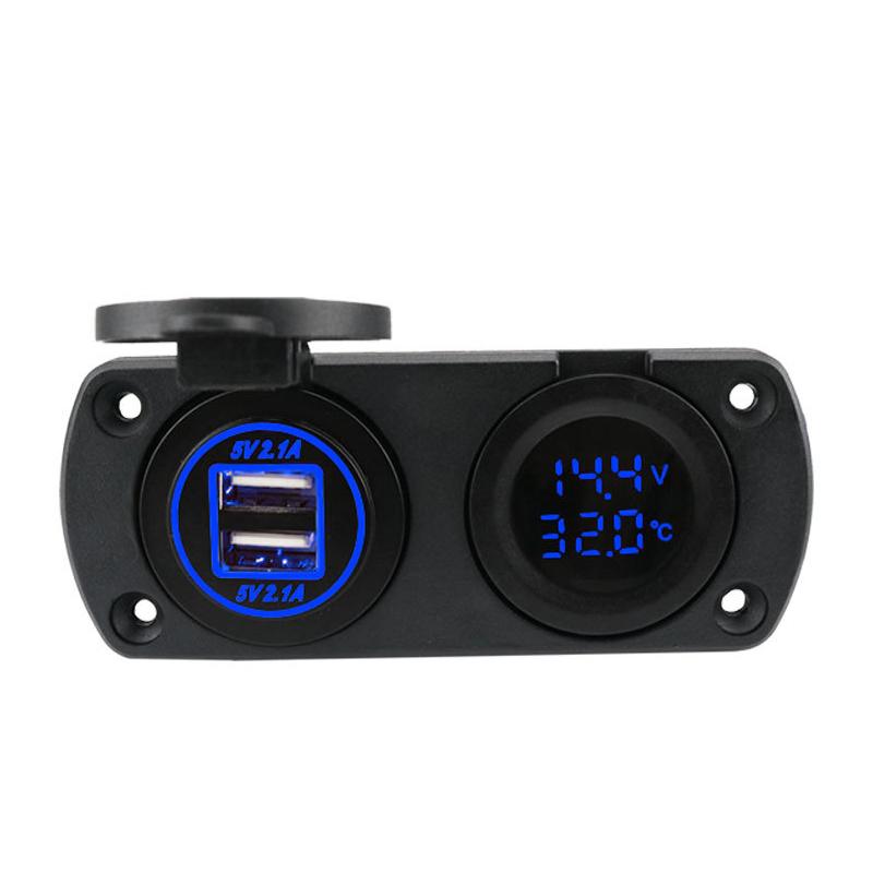 

Панель зарядного гнезда 2 в 1, 4,2 А, двойная USB-розетка для автомобильного зарядного устройства, розетка, круглый температурный вольтметр для автомобиля, лодки синий