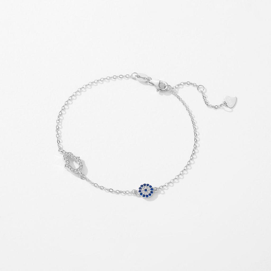MODIAN 925 Sterling Silver Shining Clear CZ Hand Blue Eyes Bracelet Adjustable Chain Link For Women Birthday Gift Fine Jewelry