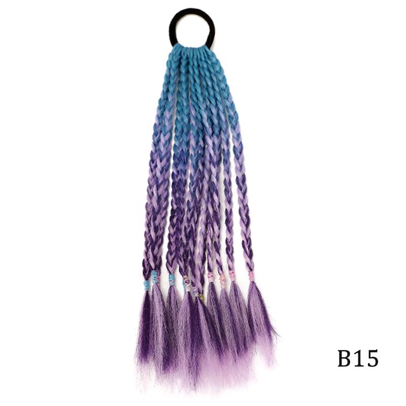 

Colored Hair Extensions for Kids Braided Ponytail Crazy Hair Day Accessories with Rubber Bands Synthetic Hairpieces