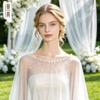 Pearl Beaded Sheer Tulle Cape Shrug Short Bridal Bolero Wrap Cover Up For Strapless Wedding Dress Evening Party Photoshoot