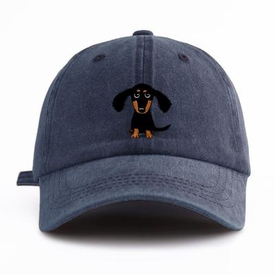 1pc Dachshund Print Washed Baseball Cap for Adults,Minimalist Retro Style Casual Soft Adjustable Dad Hat,Perfect As Gift