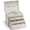 Vlando Large Capacity Jewelry Box with 4 Drawers for Small Items, Earrings, Necklaces, Rings, and Watches (Ivory)