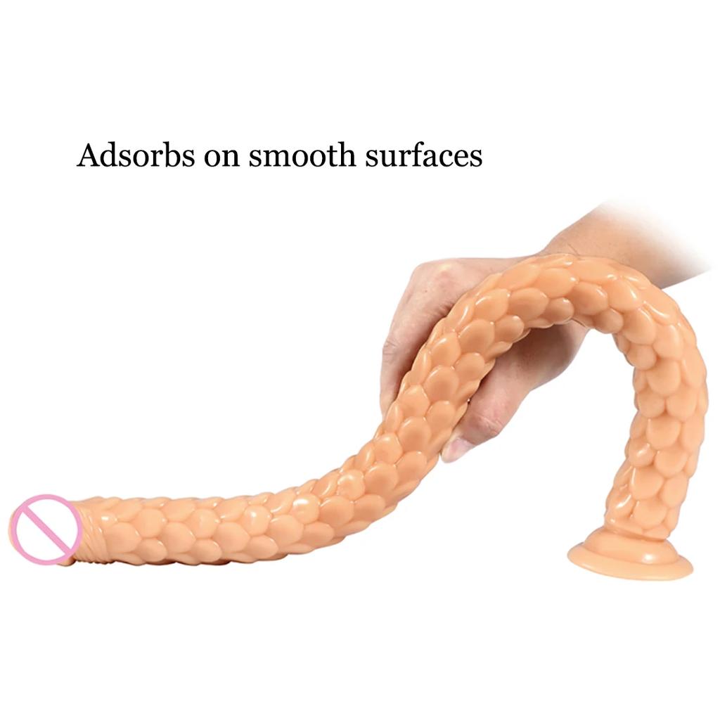 50CM Overlength Scaly Pattern Anal Plug Dildos with Suction Cup Soft Anal Dilator Phallus Masturbator Sex Toy Butt Plug Penis Waterproof Easy To Clean