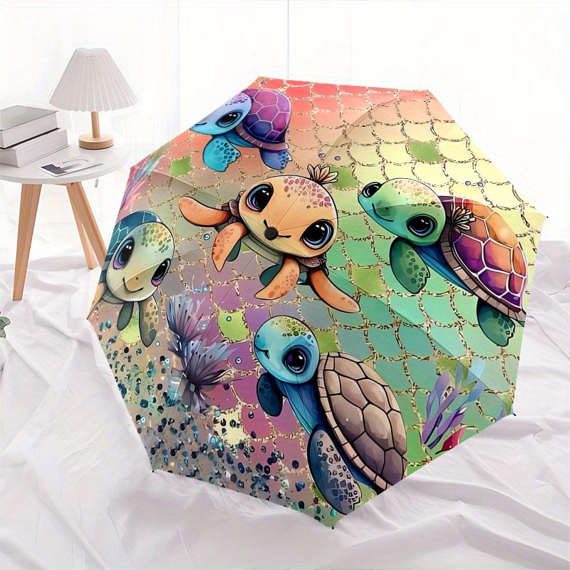 Schildkrötenfreunde, Meeresmosaik Thema 8 Knochen Hand Automatisches Falten Mode Regenschirm, Kompaktes und Tragbares Design, Ein Perfektes Geschenk zum Geburtstag,