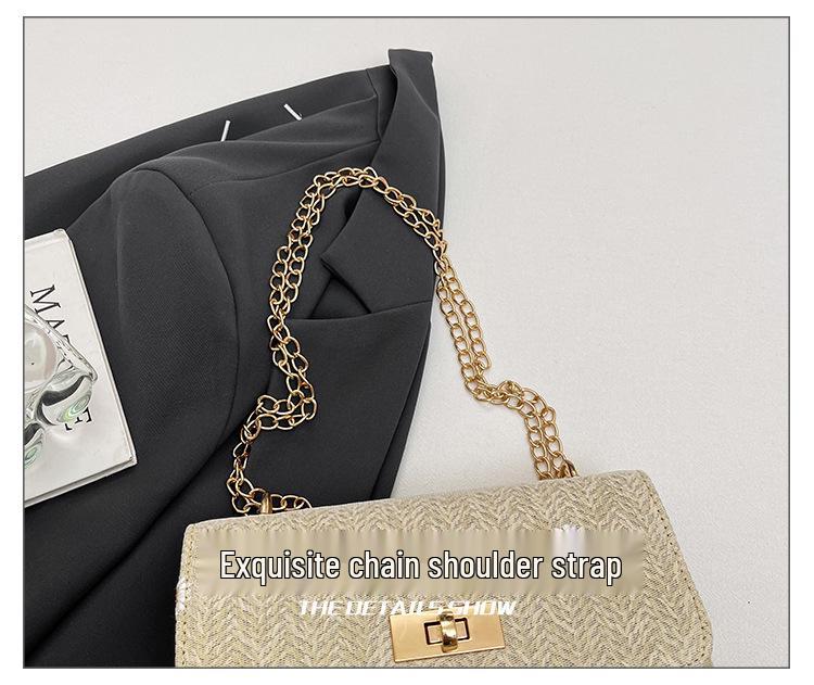 2026 Women's Summer Straw Woven Chain Square Bag - Simple Fashion Turn Lock Shoulder & Crossbody Underarm Bag