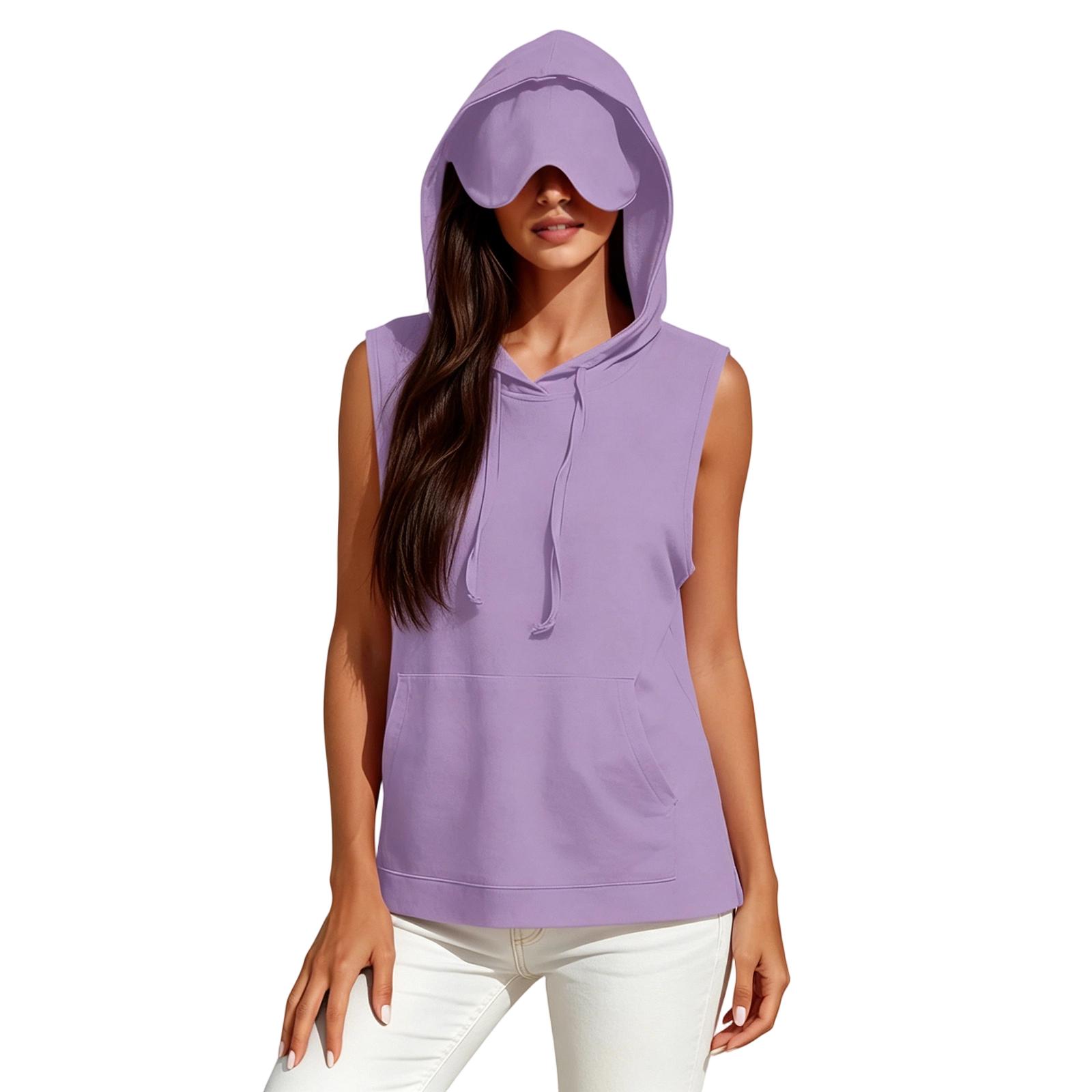 

Women With Eye Mask Comfy Pullover Tops Lightweight Sleeveless Hoodies Shirts L фіолетовий