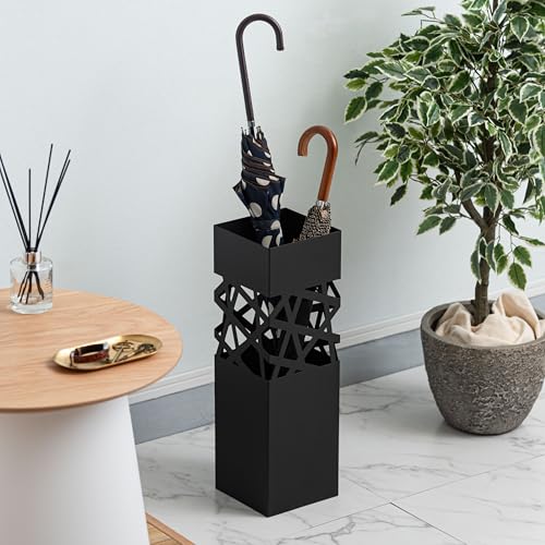 Azumaya-kk Umbrella Stand, Black, Steel, Removable Water Tray, Approx. W15.5 X D15.5 X H49cm, Slim, Square, for Entryways, LFS-186BK